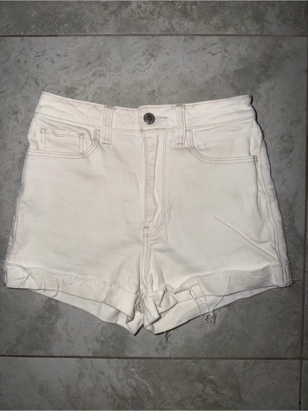 Hollister White High-Rise Denim Shorts